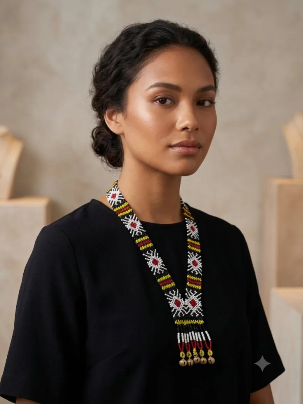 Traditional Filipino Beaded Necklace with Bell Details